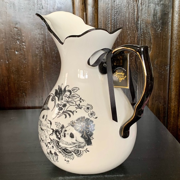 Spooky Night Dapper Skeletons 88oz Halloween Pitcher Skulls Flowers Crow - Picture 9 of 16